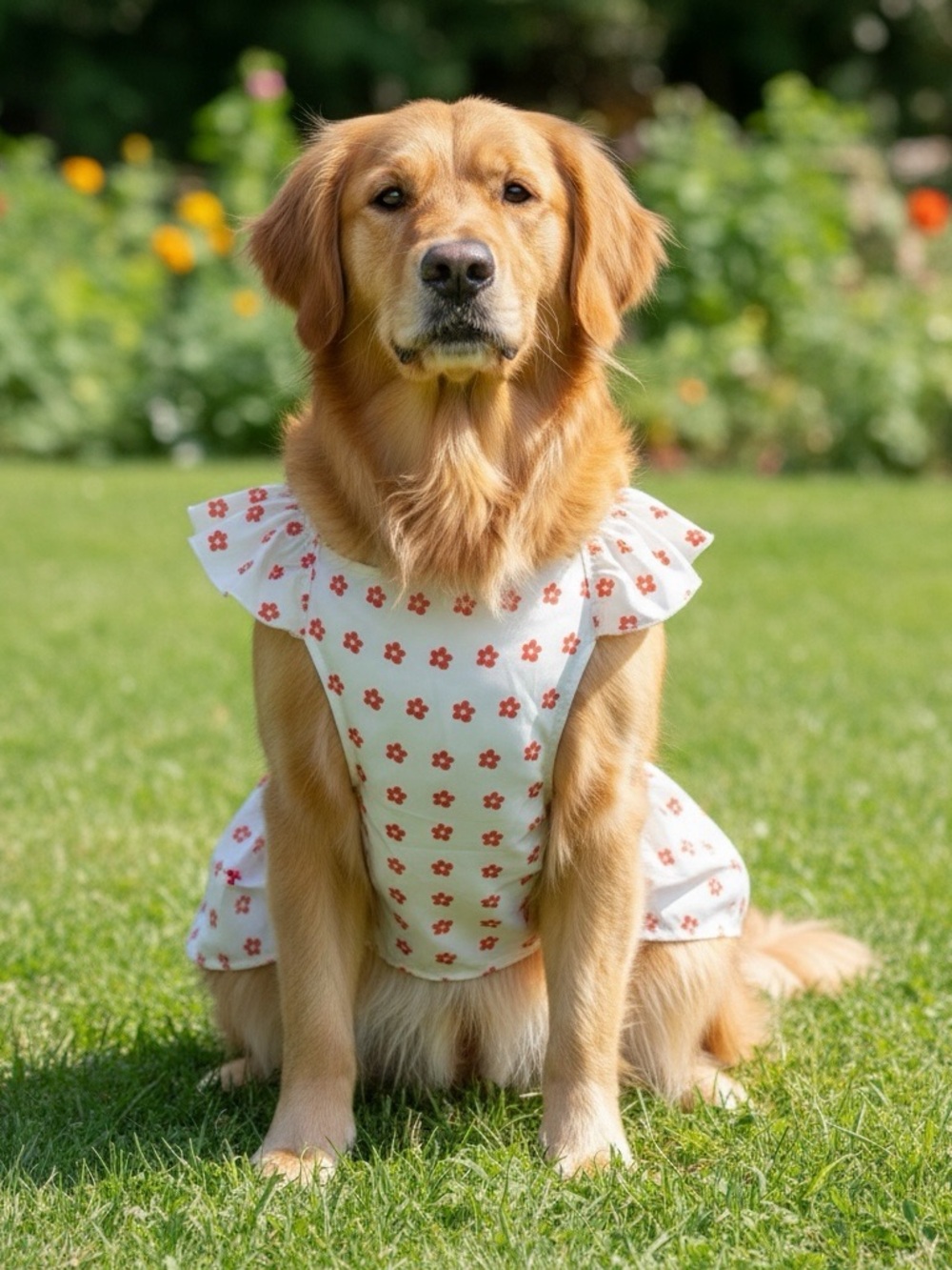 Floral Dog Dress in White & Red Like New